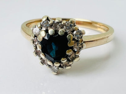 Vintage 9ct Gold Sapphire & Diamond Heart Ring