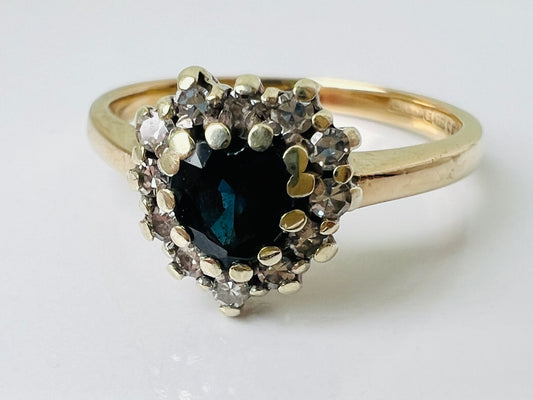 Vintage 9ct Gold Sapphire & Diamond Heart Ring