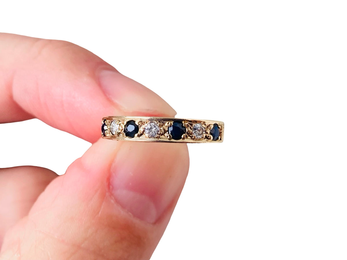 Vintage 9ct Gold Sapphire & Diamond Stacking Ring