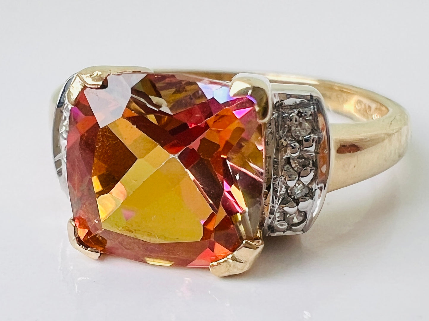 9ct Gold Mystic Topaz & Diamond Ring