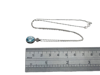 10ct Gold Aquamarine & Diamond Pendant with Necklace