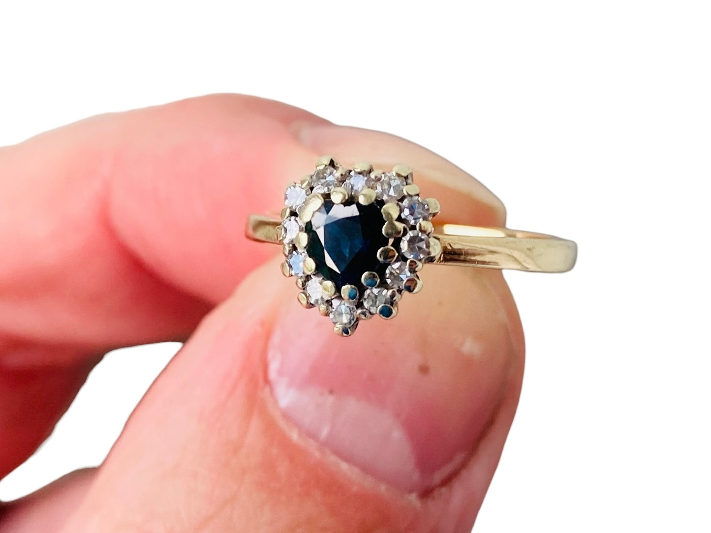 Vintage 9ct Gold Sapphire & Diamond Heart Ring