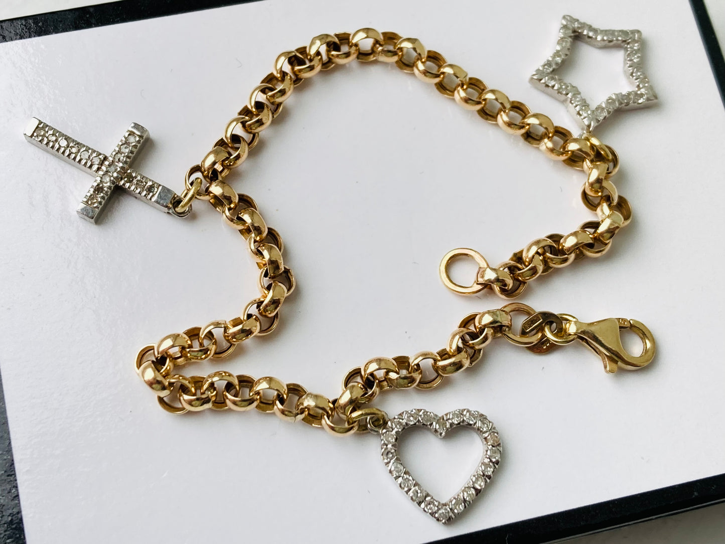 9ct Gold Belcher Link Diamond Charm Bracelet