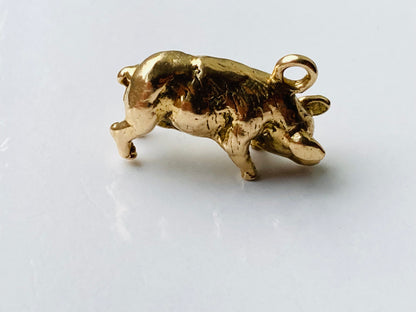 Vintage 9ct Gold Solid Pig Charm Pendant