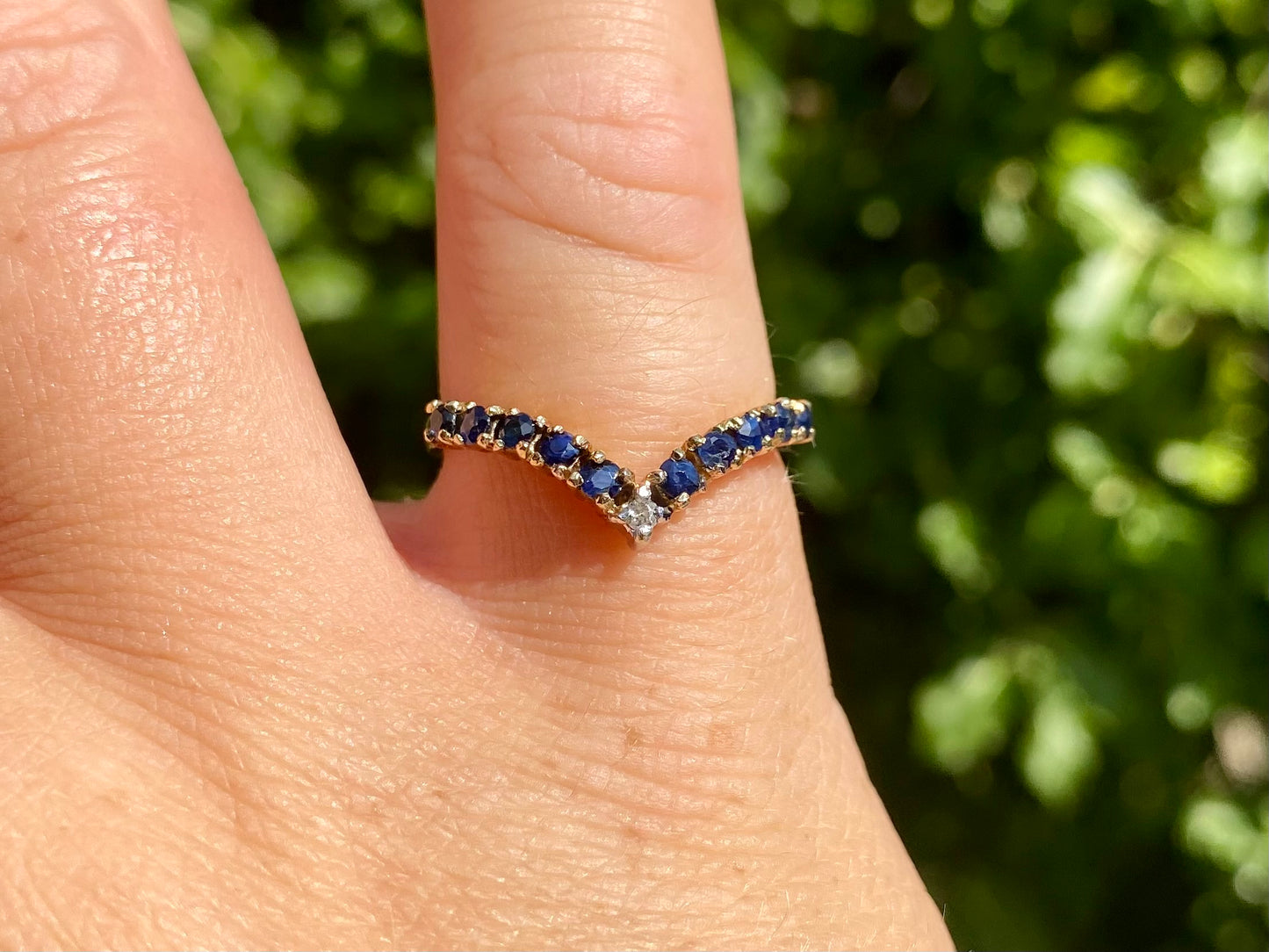 9ct Gold Sapphire & Diamond Wishbone Ring