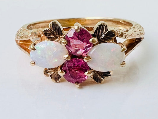 Vintage 9ct Gold Opal & Ruby Ring