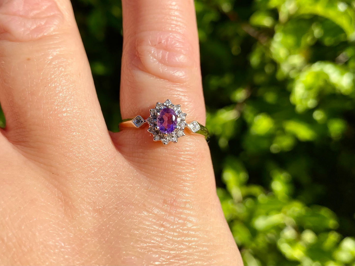 9ct Gold Amethyst & Diamond Ring
