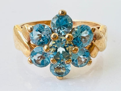 Vintage 9ct Gold Topaz Daisy Ring