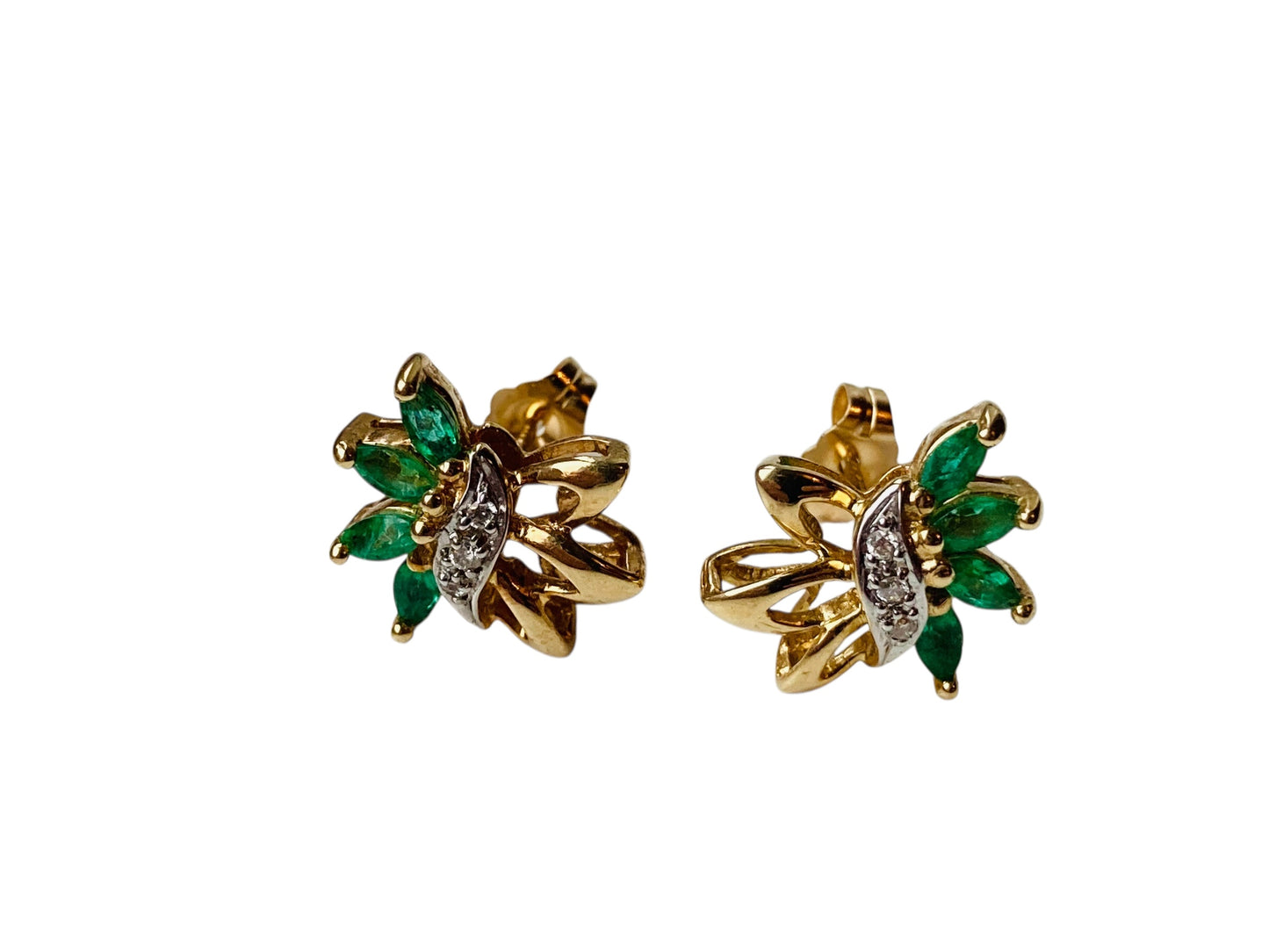 14ct Gold Emerald & Diamond Earrings