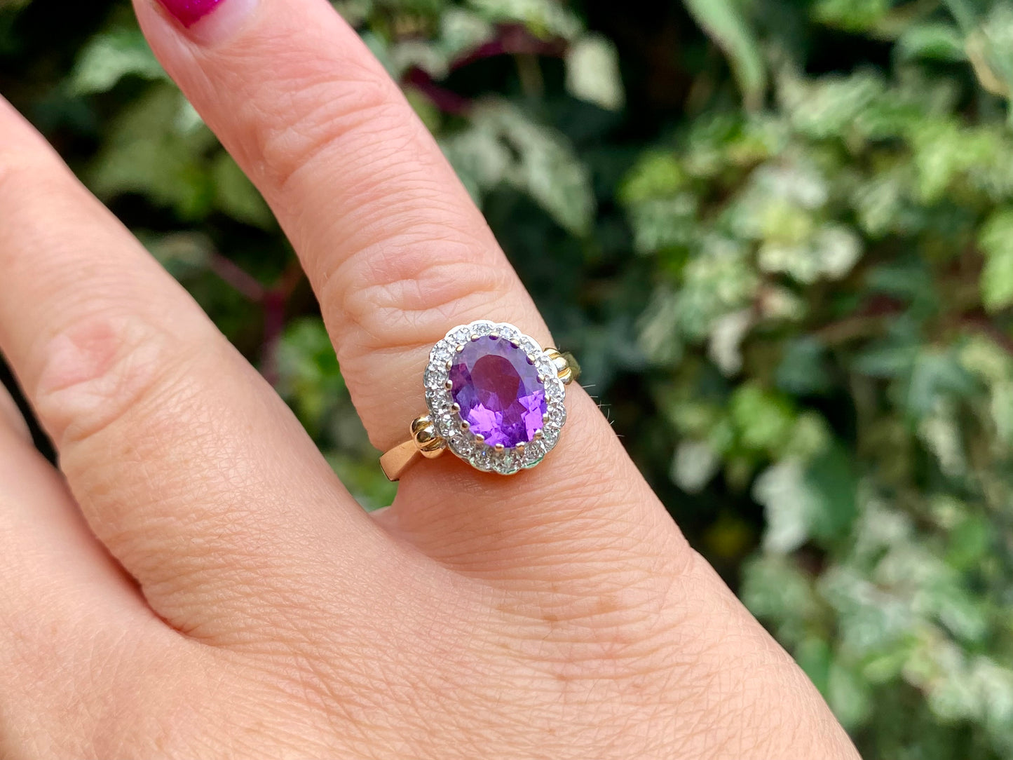 9ct Gold Amethyst & Diamond Ring