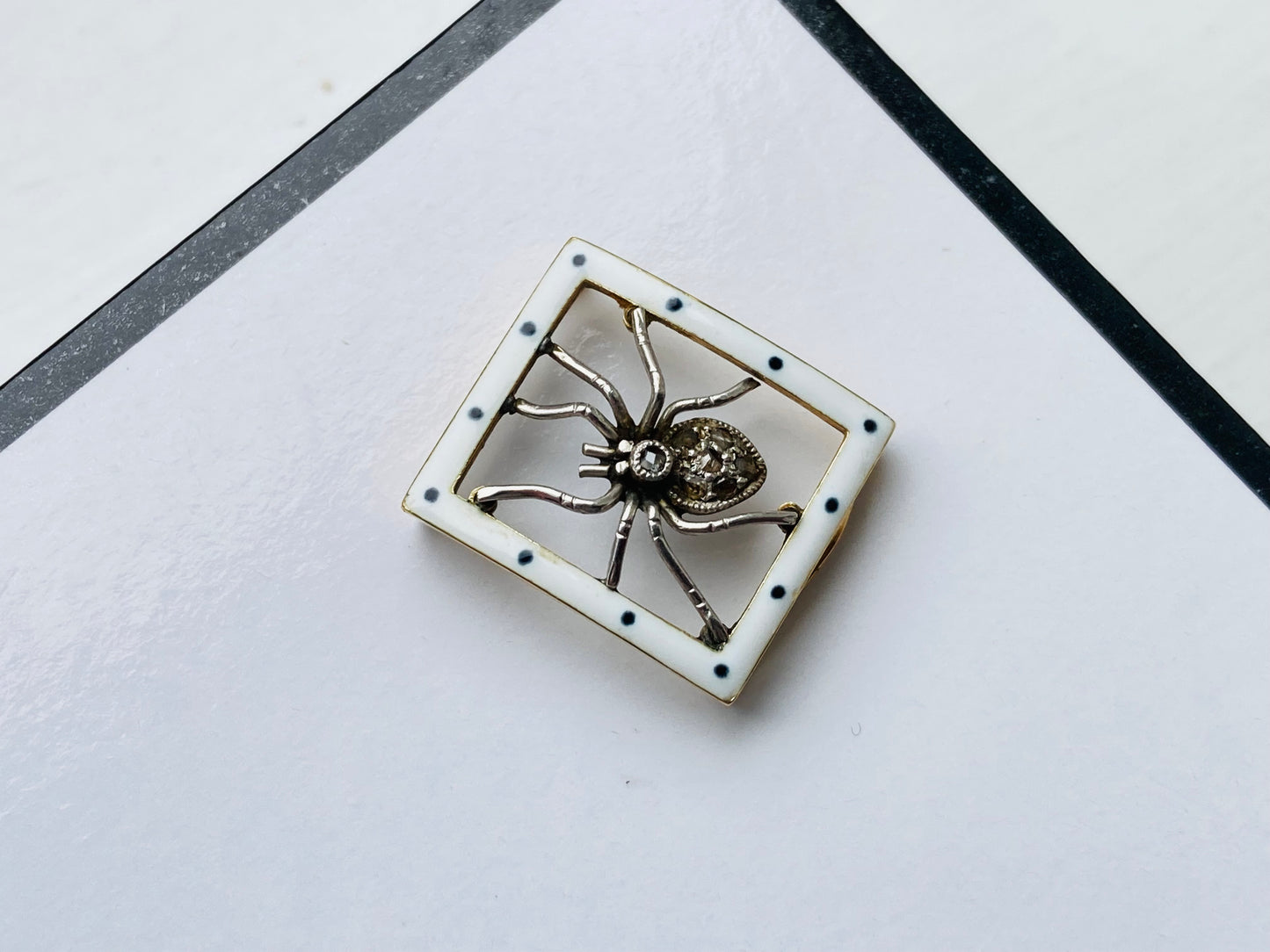 Antique Gold Enamel Spider Pendant