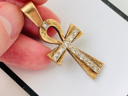 9ct Gold Diamond Cross Ankh Pendant