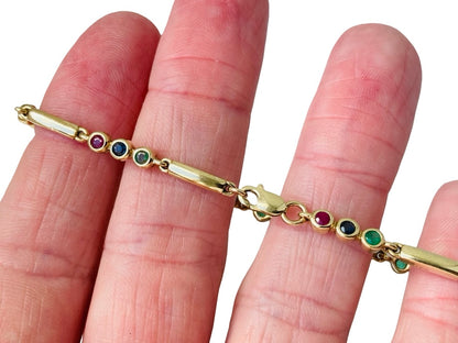 9ct Gold Ruby, Emerald & Sapphire Bracelet