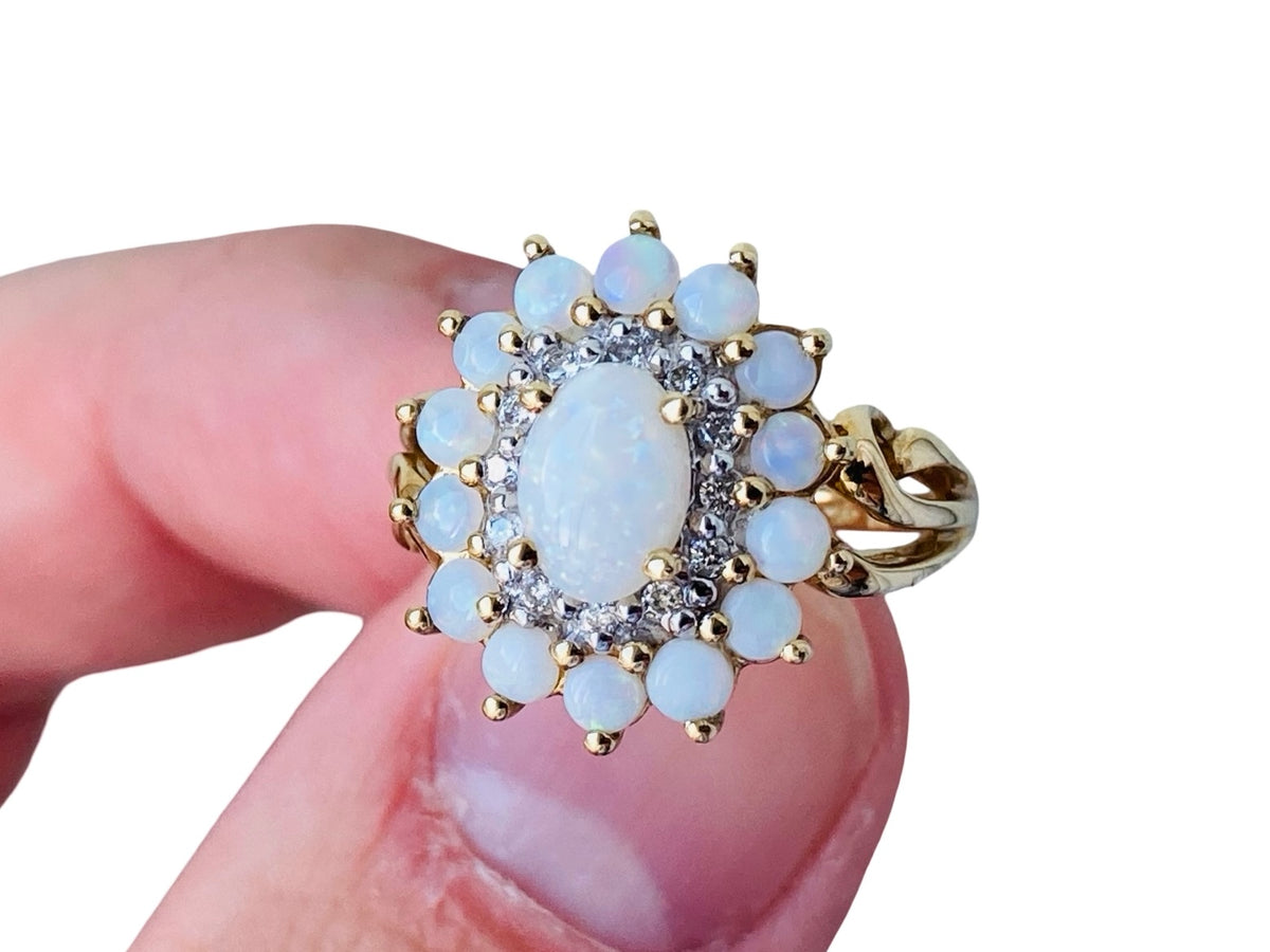 9ct Gold Opal & Diamond Ring