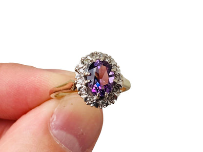 Vintage 9ct Gold Amethyst & Diamond Ring