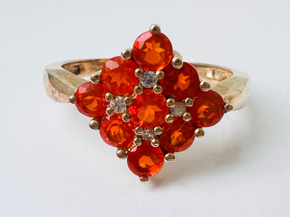 9ct Gold Fire Opal & Diamond Ring
