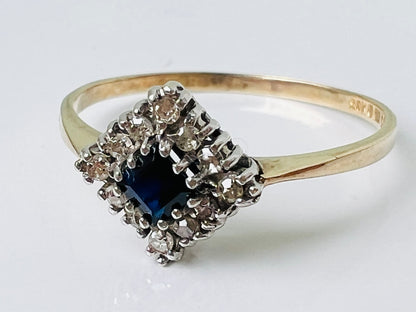 Vintage 9ct Gold Sapphire & Diamond Ring