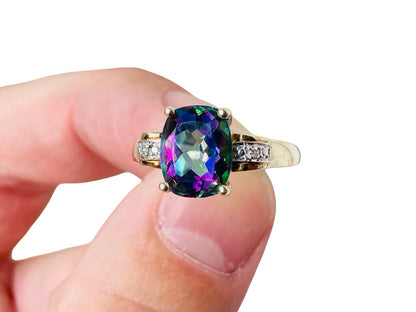 9ct Gold Mystic Topaz & Diamond Ring