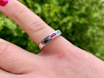 9ct Gold Emerald, Ruby, Sapphire & Diamond Ring