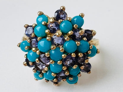 9ct Gold Turquoise & Amethyst Ring