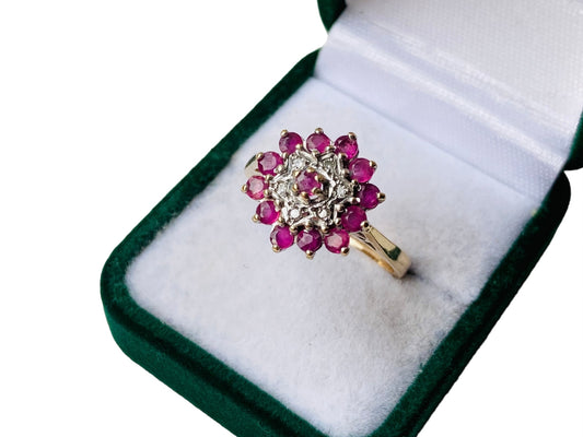 Vintage 9ct Gold Ruby & Diamond Ring