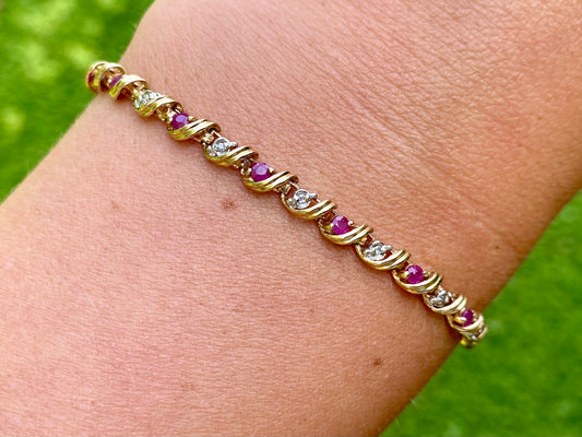 9ct Gold Ruby & Diamond Bracelet