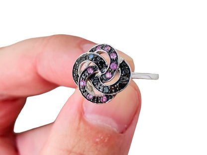 9ct Gold Pink Sapphire & Black Diamond Ring
