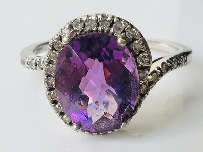 9ct Gold Amethyst & Diamond Ring