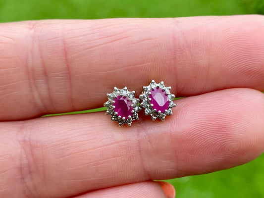 9ct Gold Ruby & Diamond Earrings