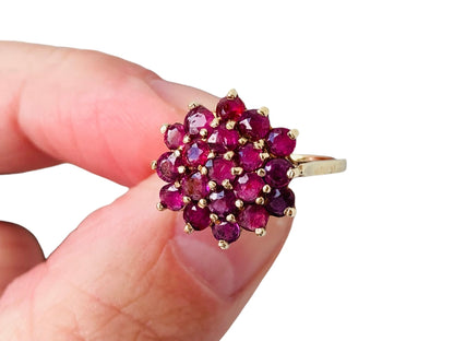 Vintage 9ct Gold Ruby Cluster Ring