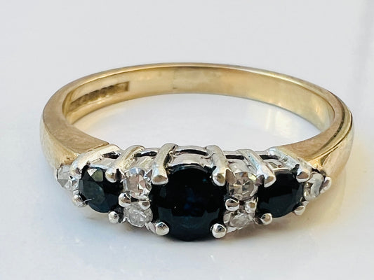 Vintage 9ct Gold Sapphire & Diamond Ring