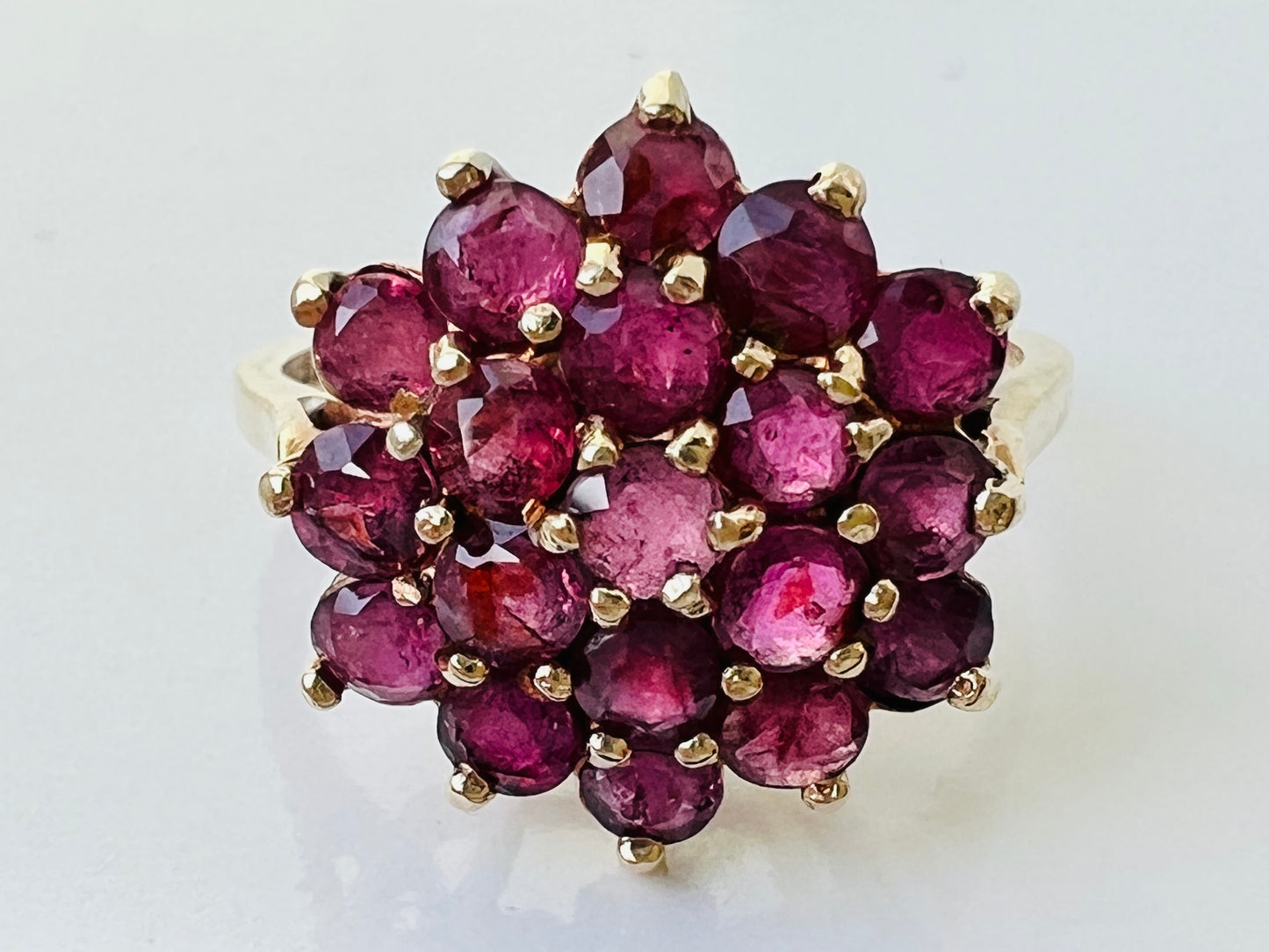 Vintage 9ct Gold Ruby Cluster Ring