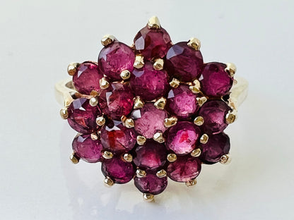 Vintage 9ct Gold Ruby Cluster Ring