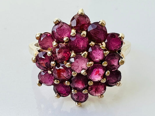 Vintage 9ct Gold Ruby Cluster Ring