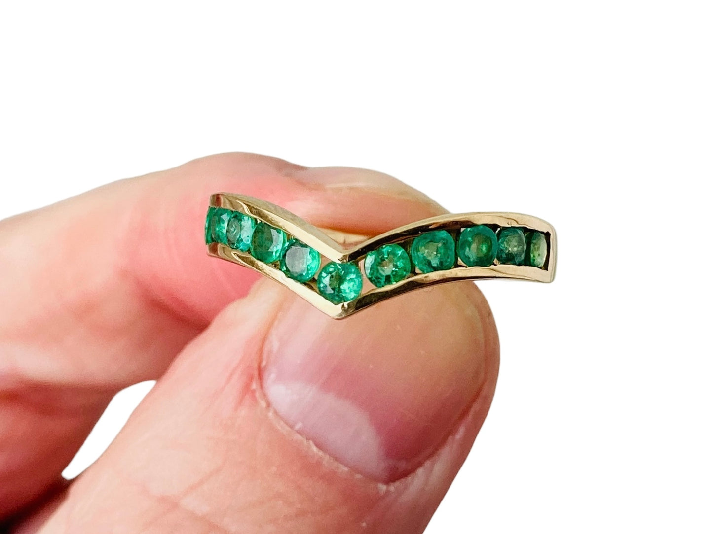 9ct Gold Emerald Wishbone Ring