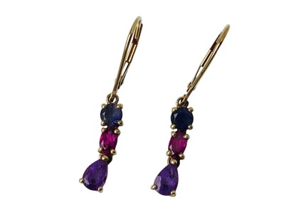 9ct Gold Amethyst, Garnet & Iolite Earrings