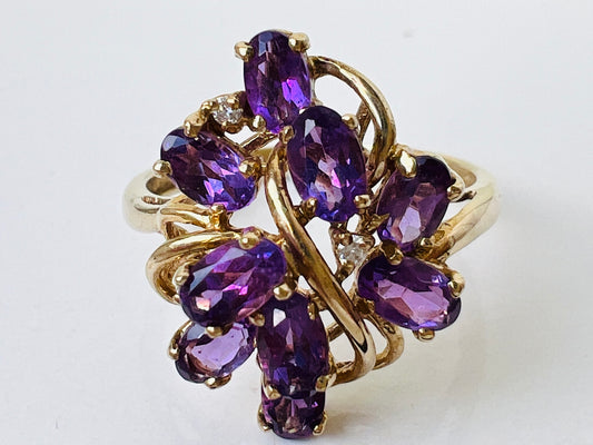 9ct Gold Amethyst & Diamond Ring