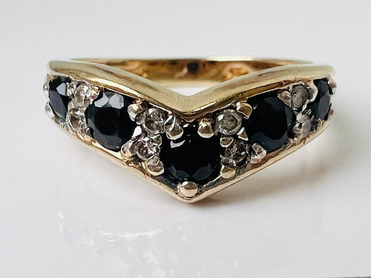 9ct Gold Sapphire & Diamond Wishbone Ring