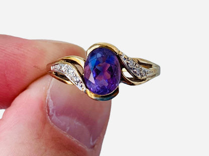 9ct Gold Amethyst & Diamond Ring
