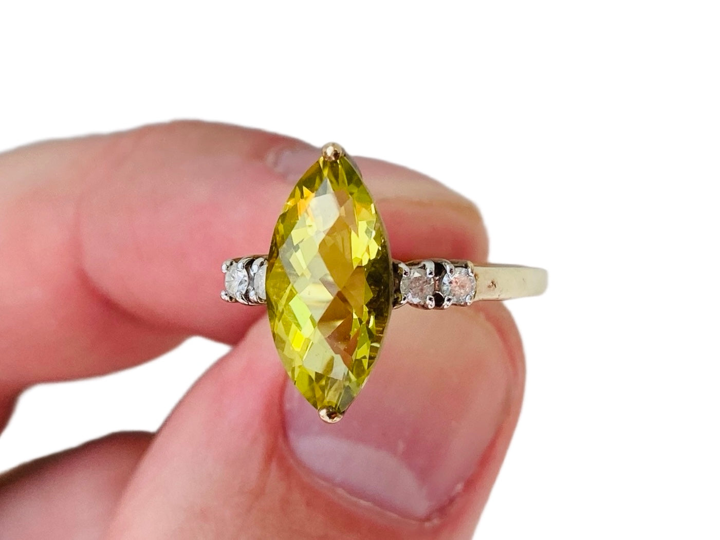 9ct Gold Lemon Quartz & Diamond Ring