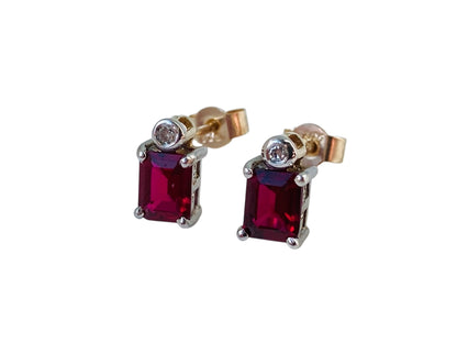 9ct Gold Synthetic Ruby & Diamond Earrings