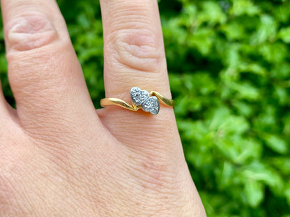 Antique 18ct Gold Two-Stone Diamond Heart Ring