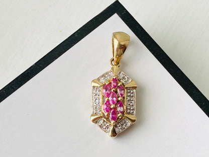 9ct Gold Pink Sapphire & Diamond Pendant