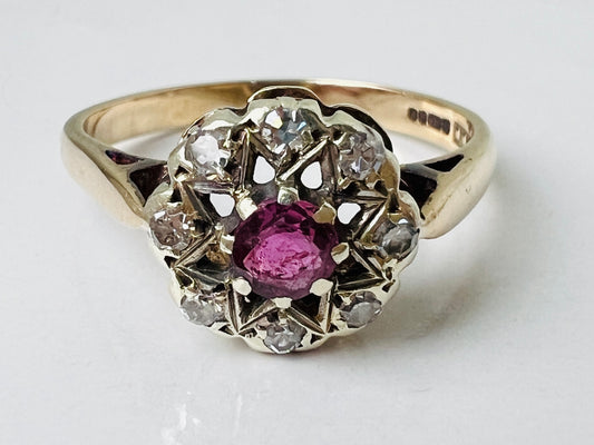 Vintage 9ct Gold Ruby & Diamond Ring