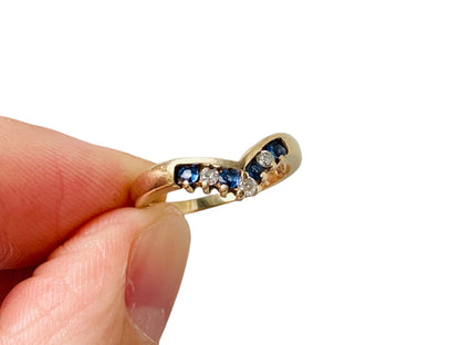 9ct Gold Sapphire & Diamond Chevron Ring