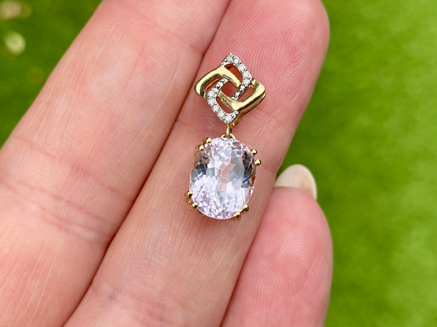 9ct Gold Kunzite & Diamond Pendant