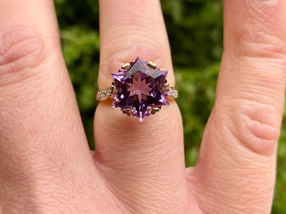 9ct Gold Amethyst & Diamond Ring
