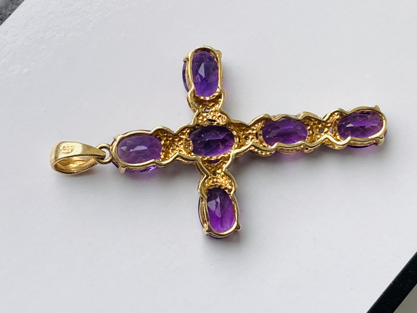 9ct Gold Amethyst Diamond Cross Pendant