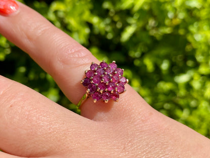 Vintage 9ct Gold Ruby Cluster Ring