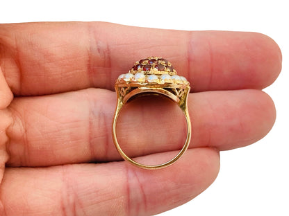 Vintage 9ct Gold Garnet & Pearl Ring